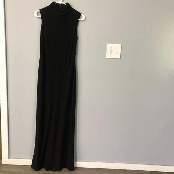 lauren ralph lauren glamorous black dress mock neck maxi full length sleeveless - Picture 1 of 7